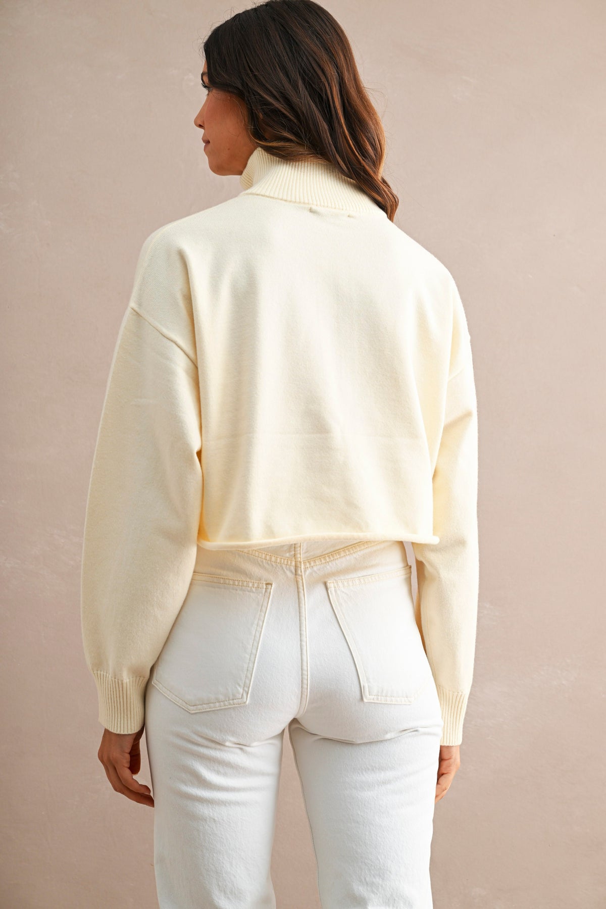 Half-Zip Cropped Sweater: Cream