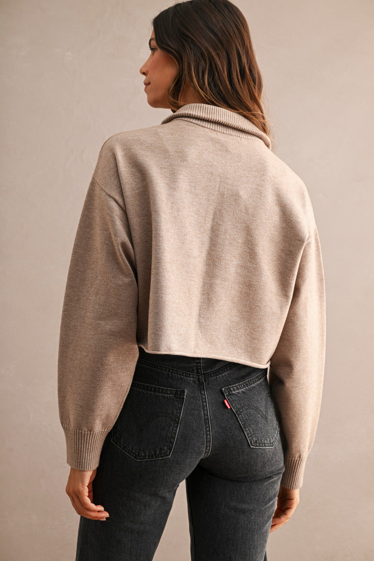Half-Zip Cropped Sweater: Lt. Mocha