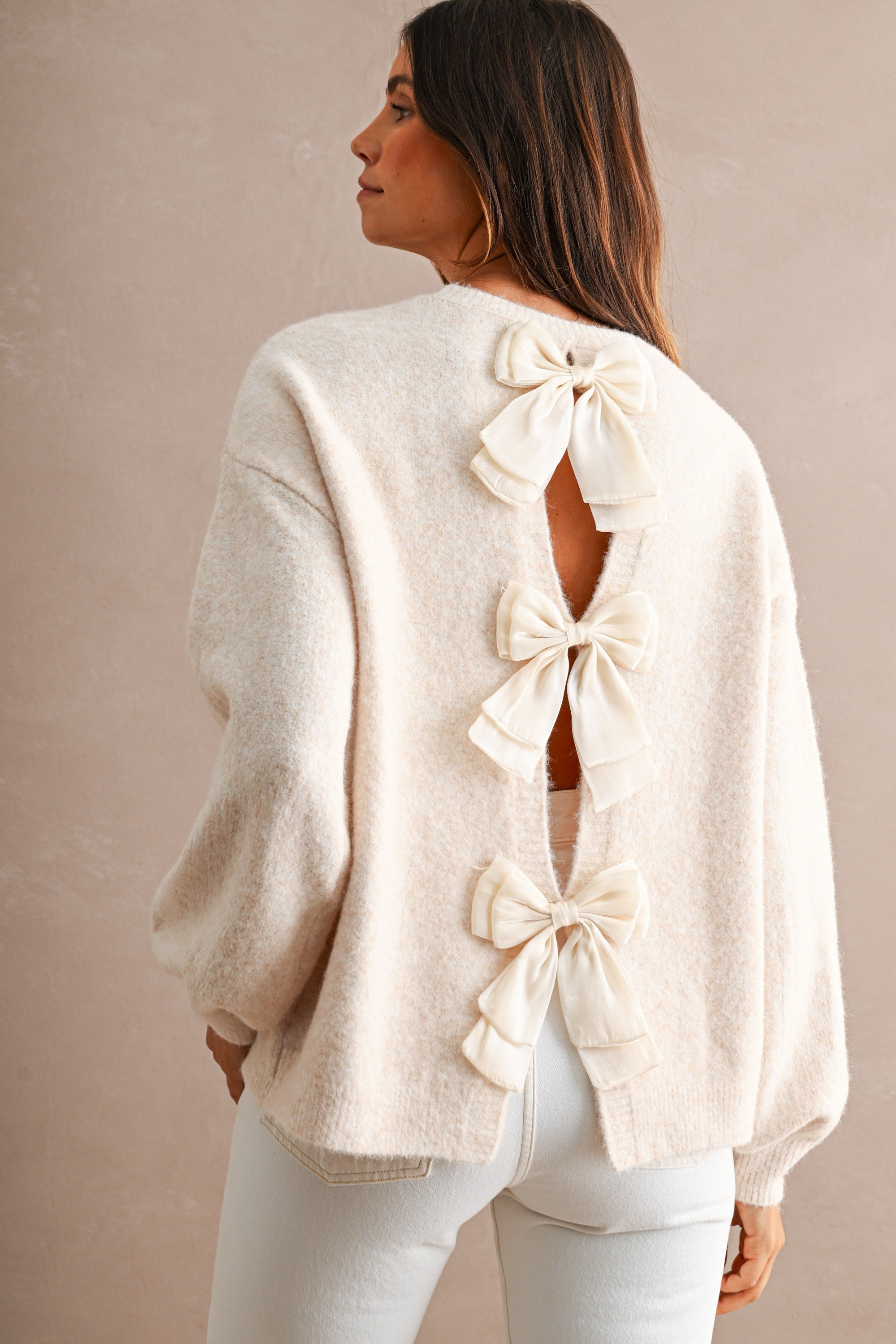 Back Bow Sweater: Cream