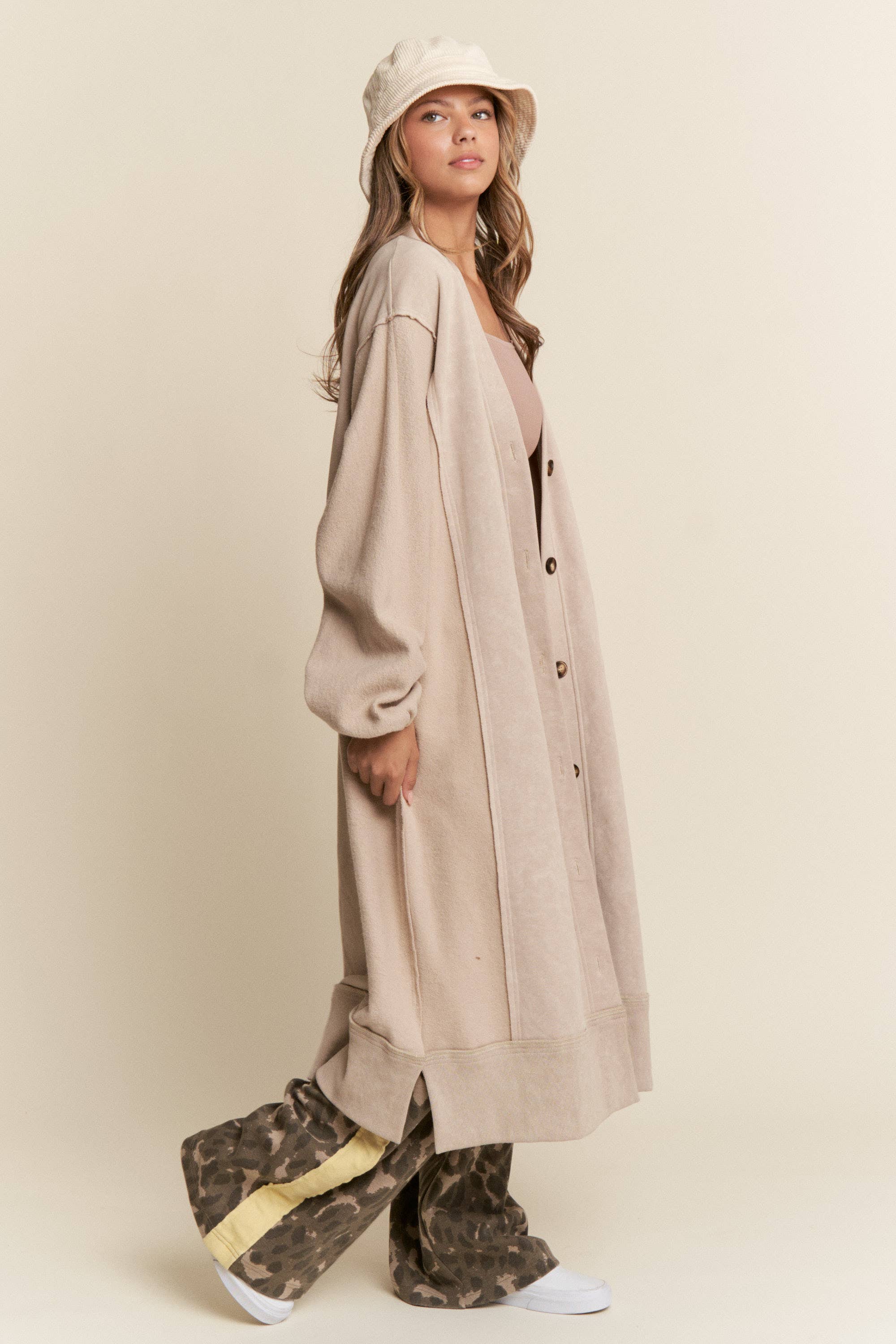 Heavy Button Down Cardigan :Taupe