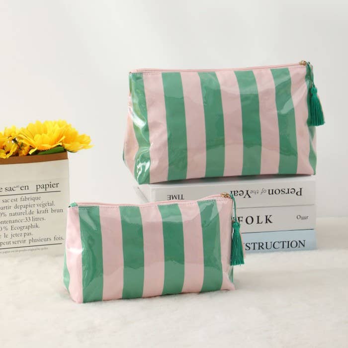 Stripe Cosmetic Bag: Pink/Green