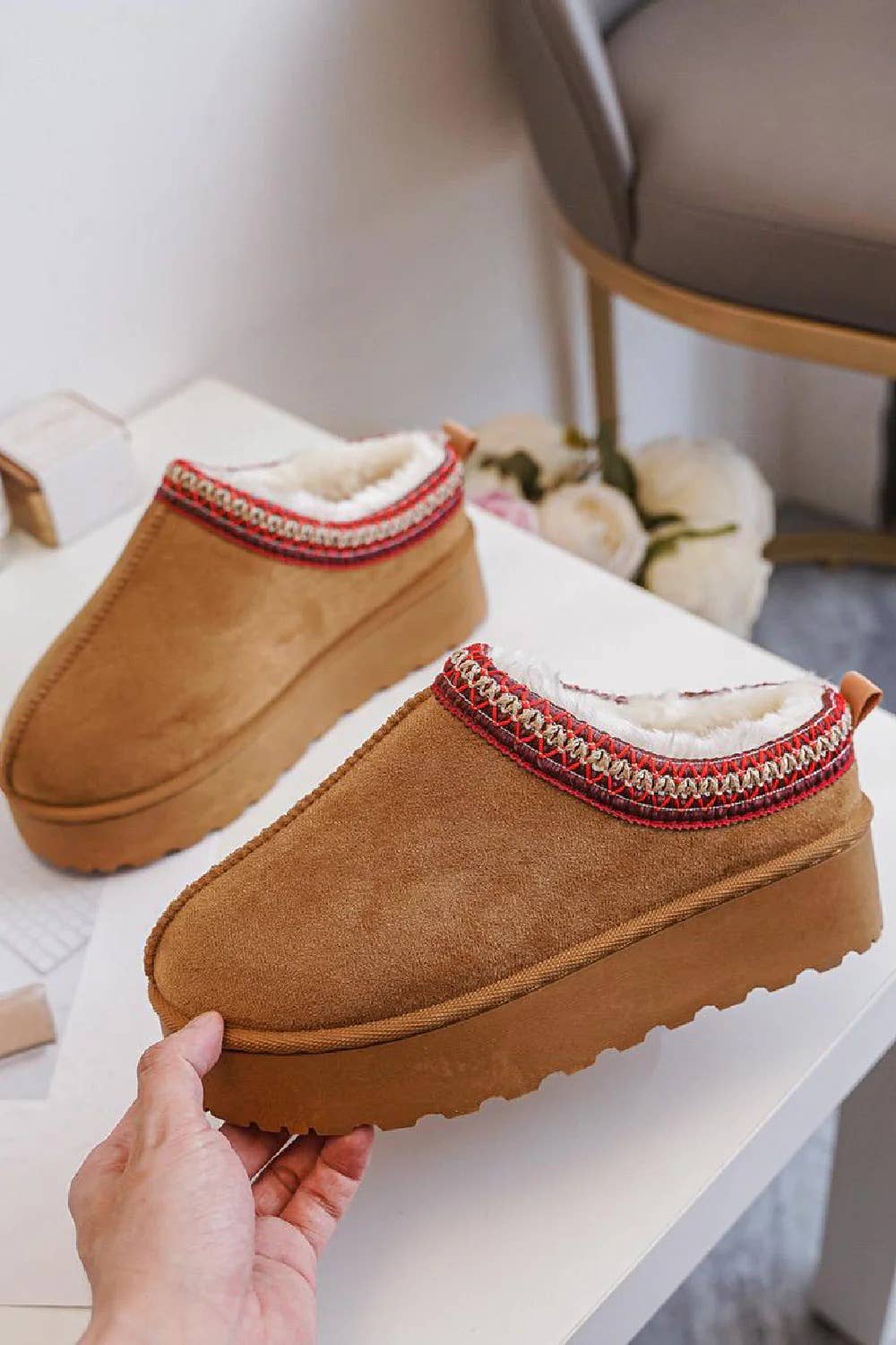Fur Lined Ankle Boots: Camel