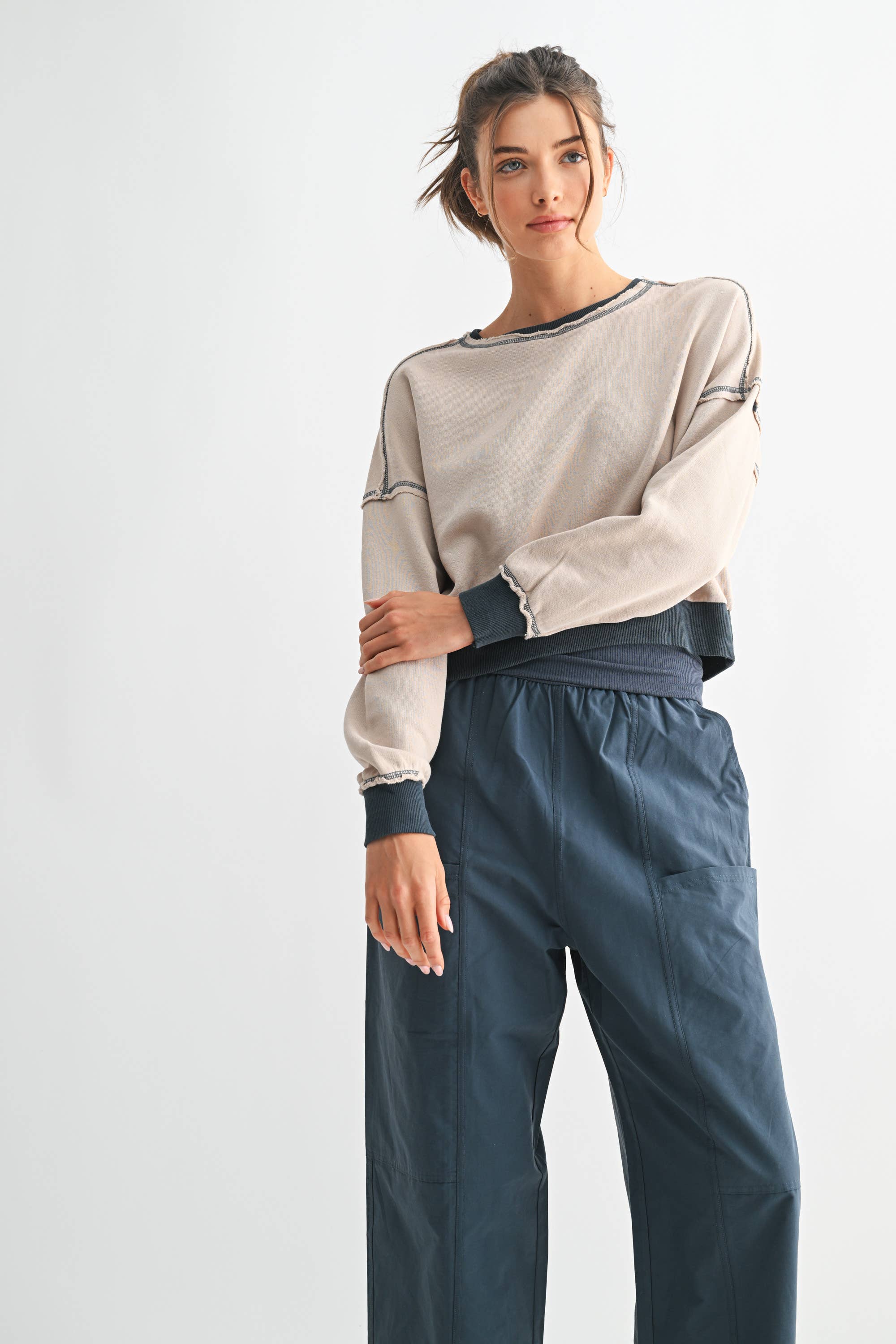 EchoWash Cotton Crewneck:Navy