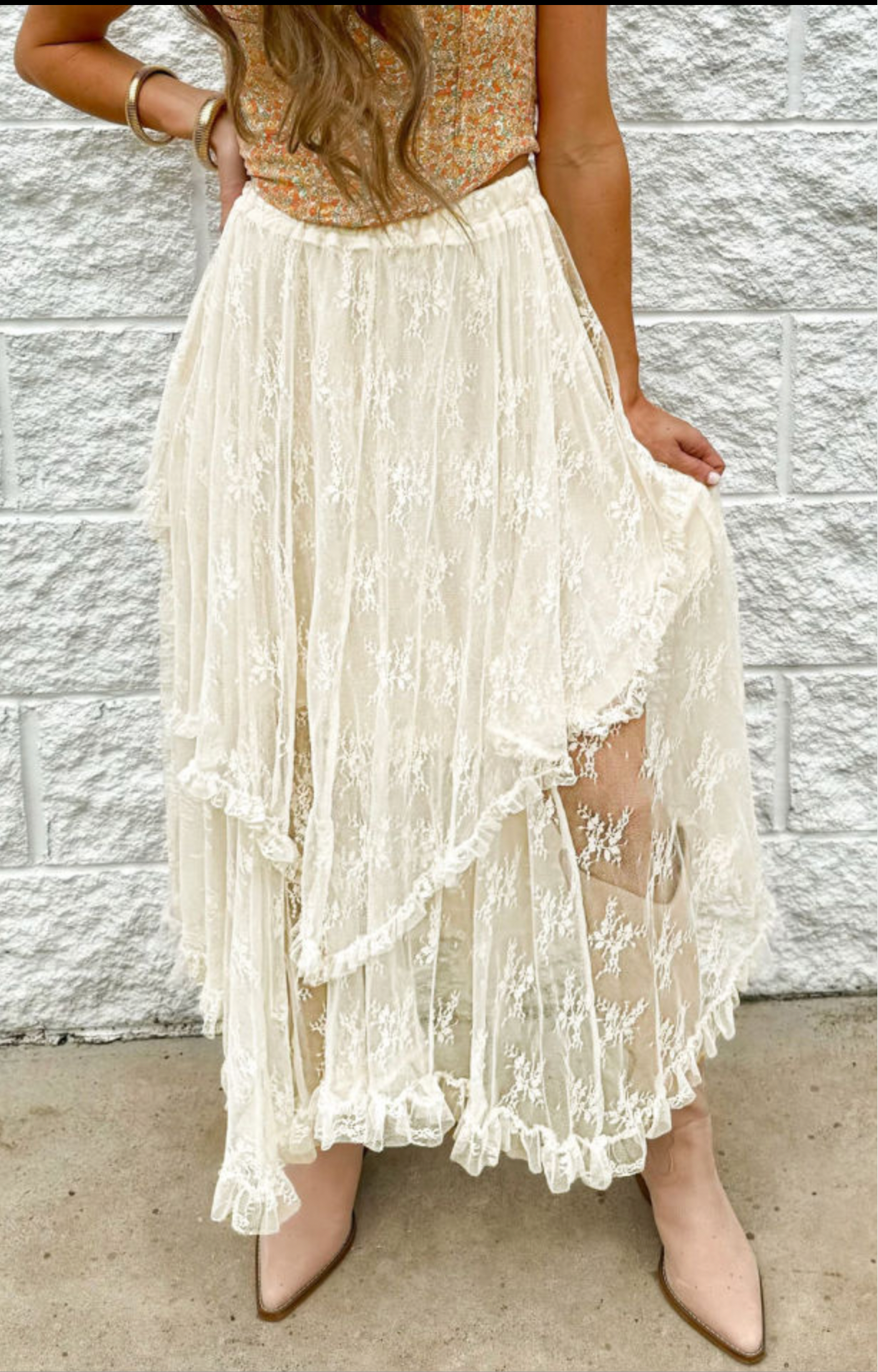 Beige Lace Maxi Skirt
