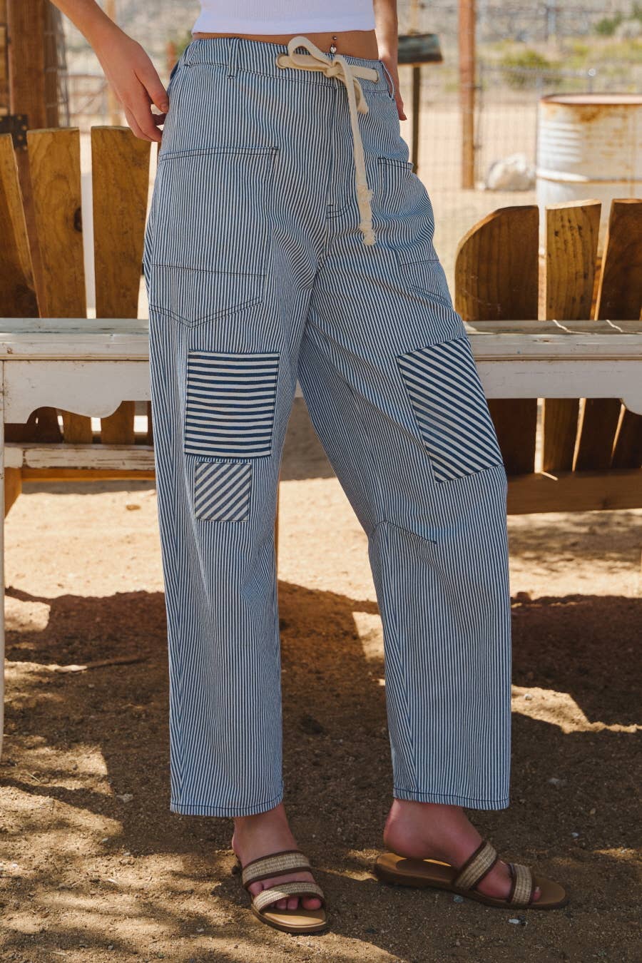 Navy Stripe Washed Denim Pants: