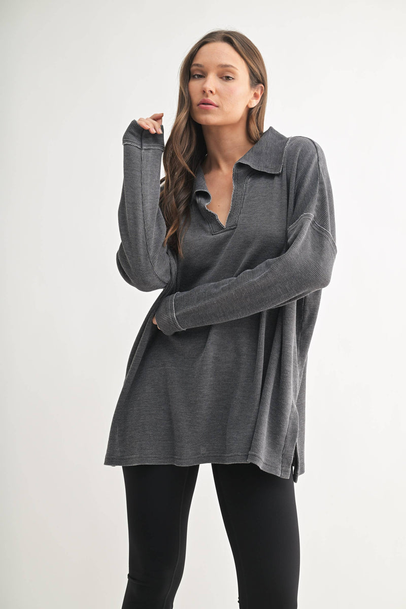 Waffle Knit Oversized:Black