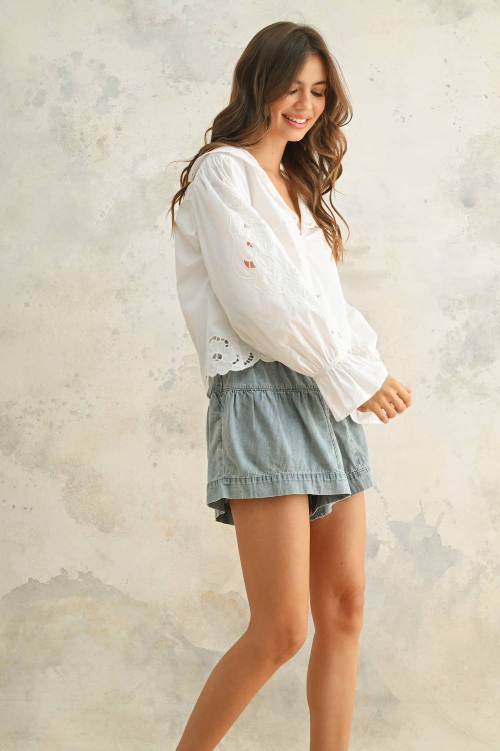 Eyelet Detailed Blouse: White
