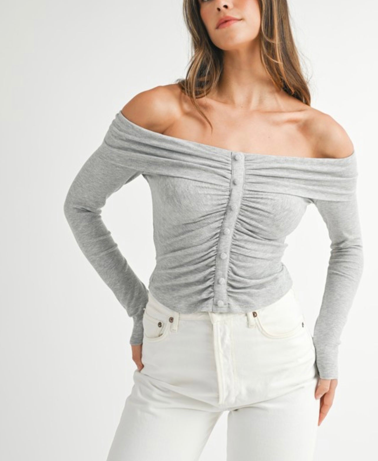 Jersey Off The Shoulder-Gray