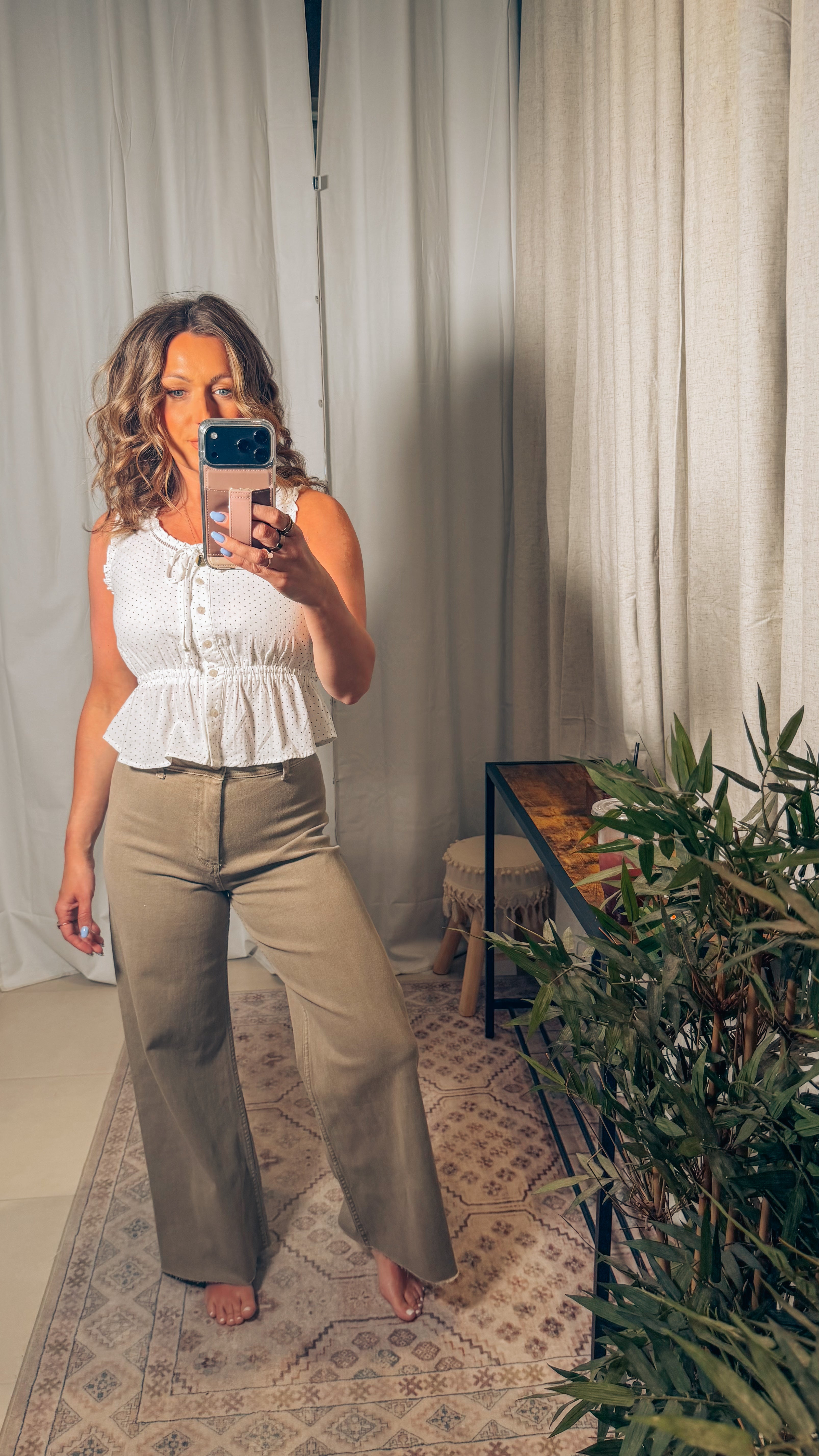 Ruffled Dot Peplum Top: White