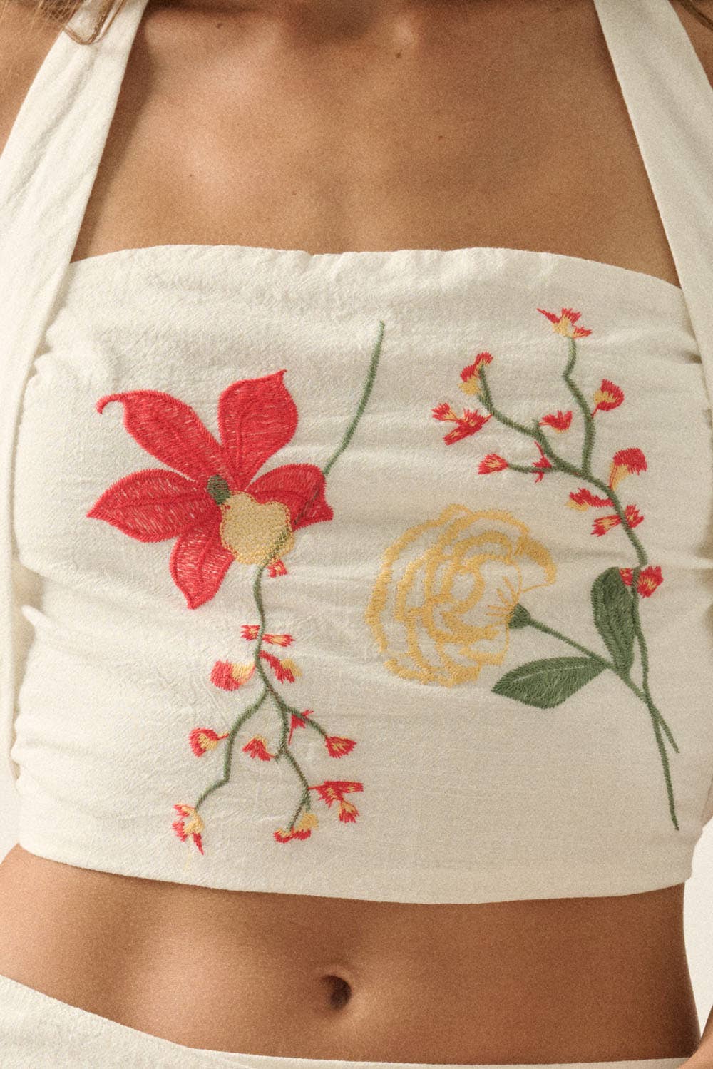 Embroidered Halter Top: Off White