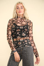 Sheer Mesh Lace Knit Top