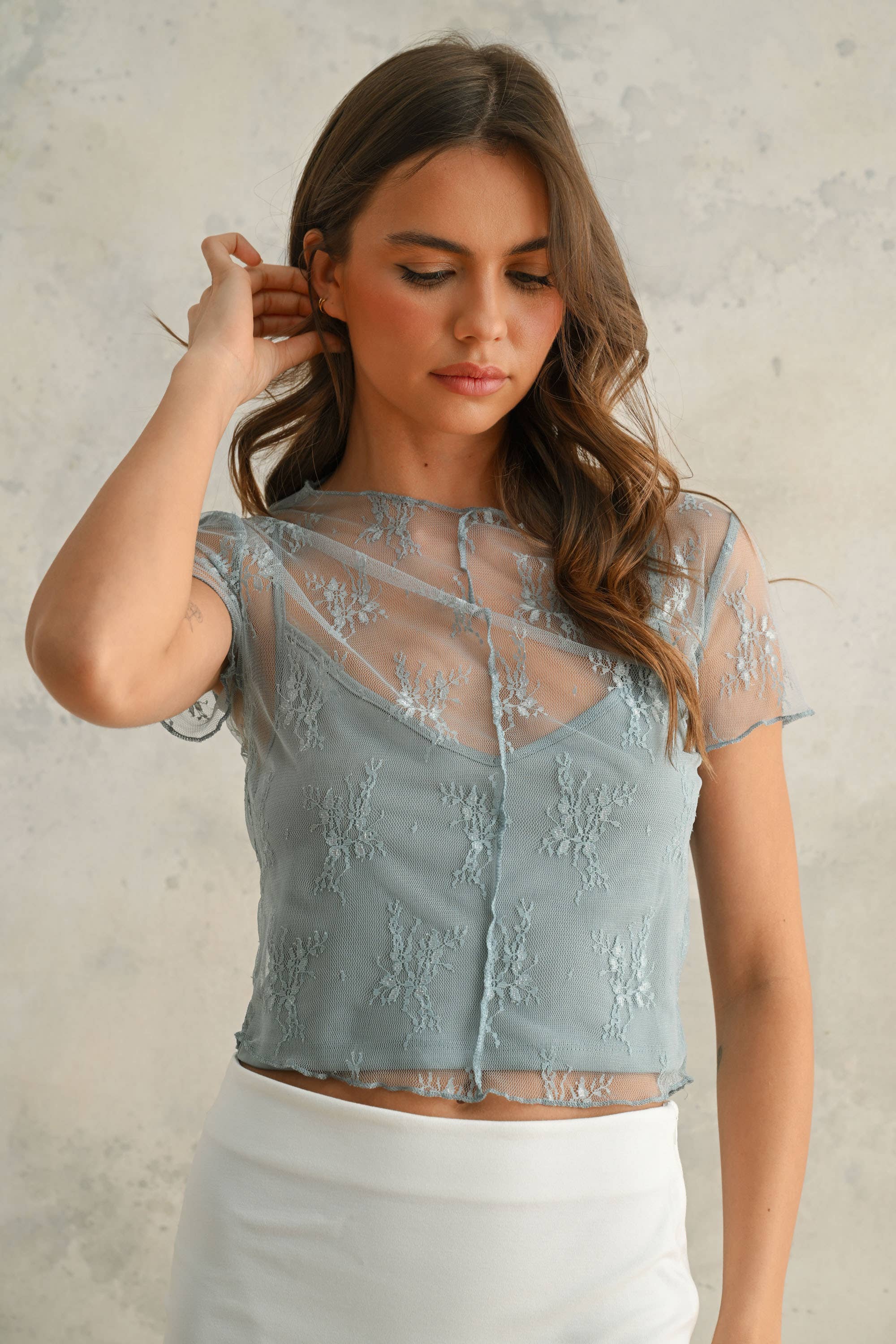 Lace Tank Top: Lt. Blue