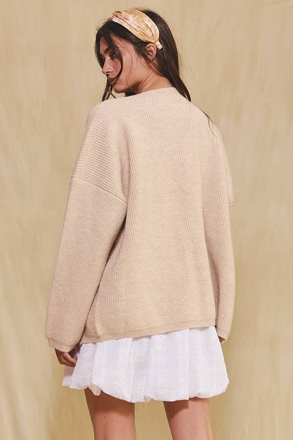 Slouchy Sweater Cardigan:Taupe