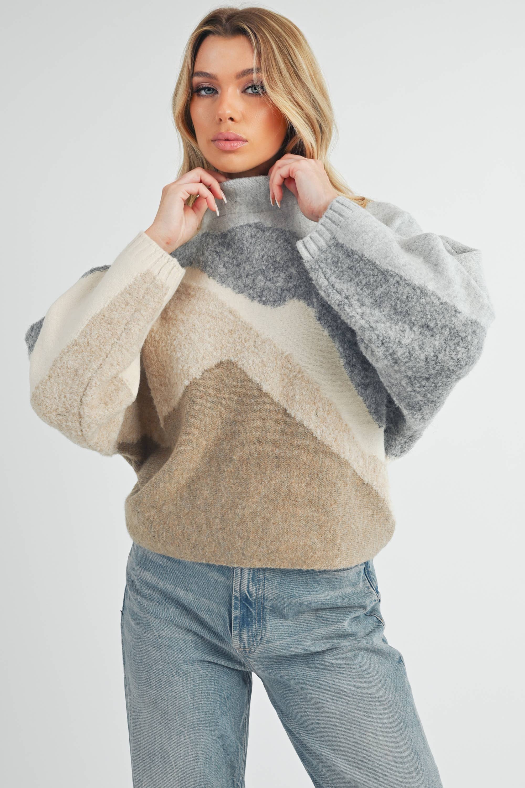 Betsy Sweater:Gray/Tan