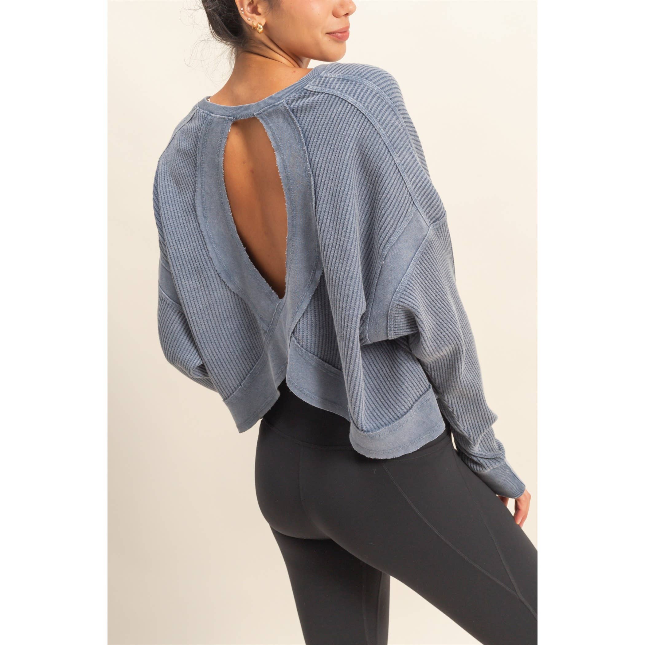 Open Back Knit Top: Dusty Navy