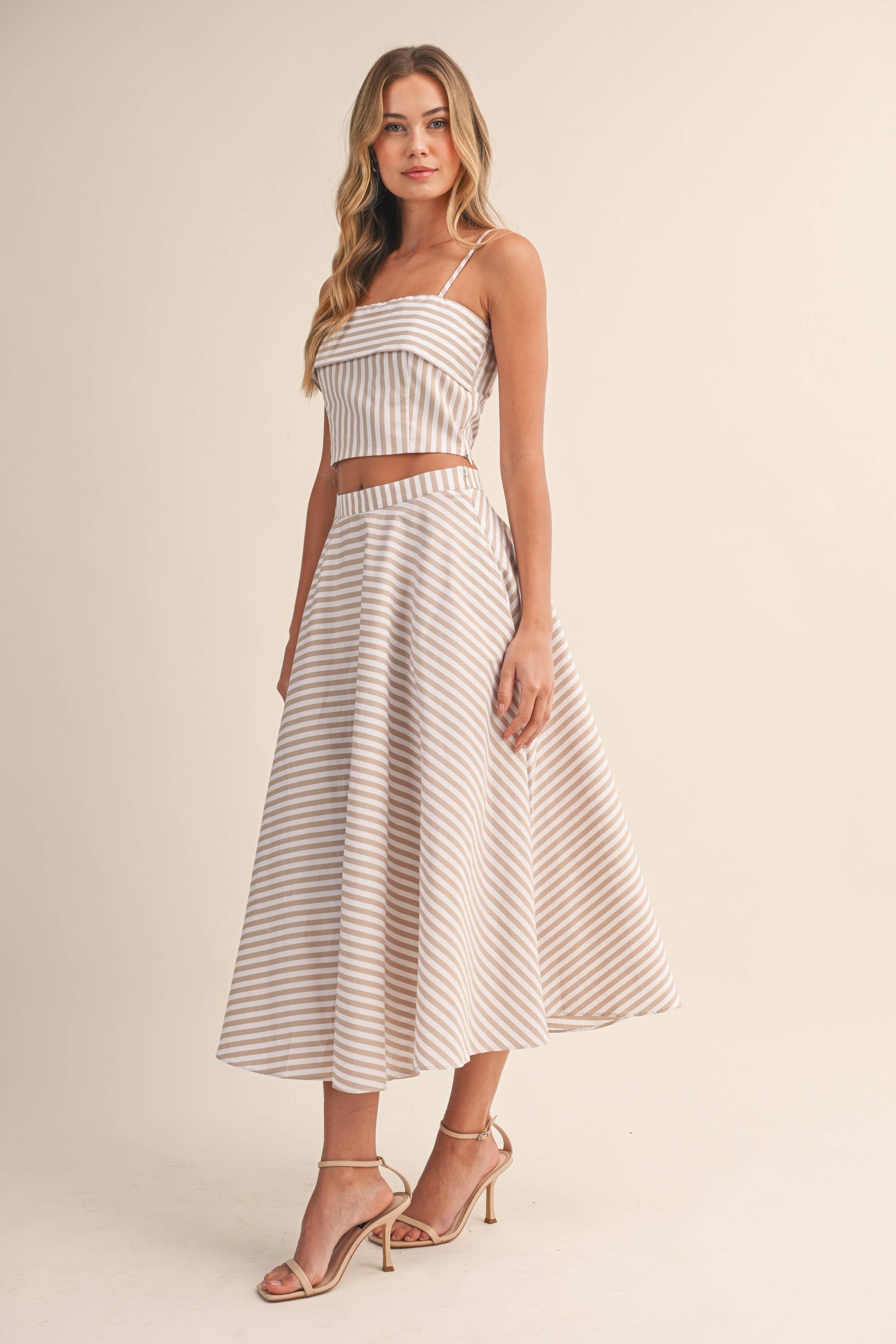 A-Line Midi Skirt Set: Beige