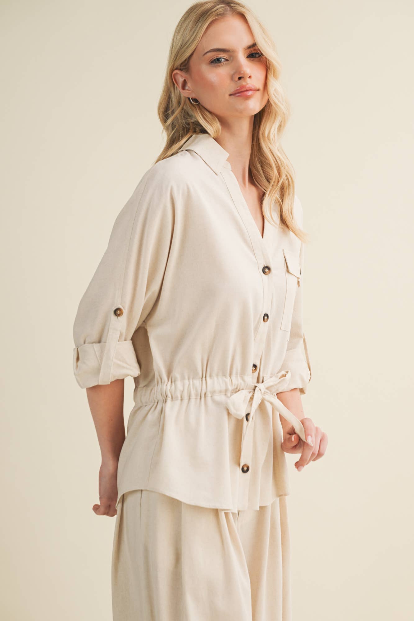 Utility Pocket Blouse: Oatmeal