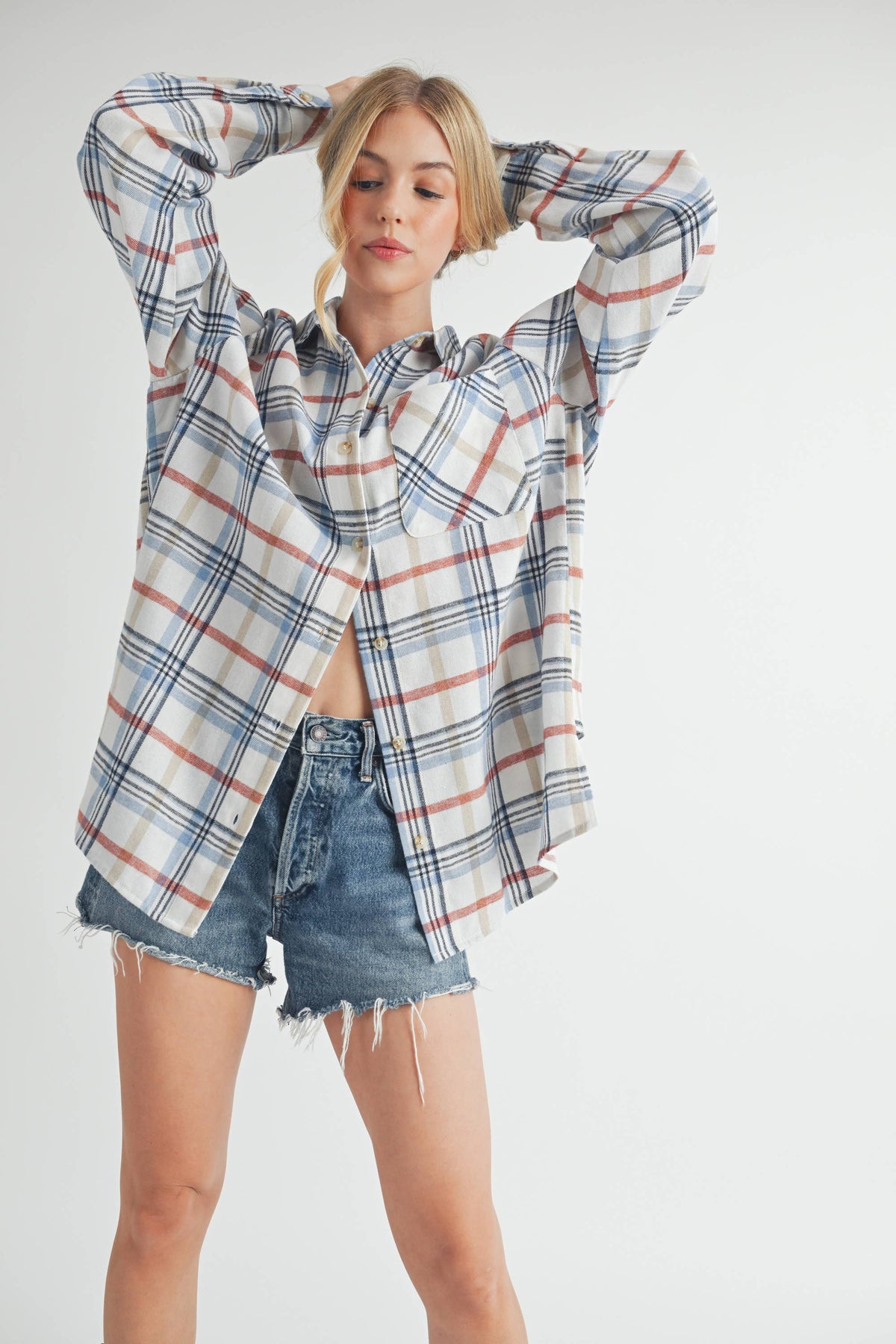 Abri Plaid Flannel Shirt: White Multi