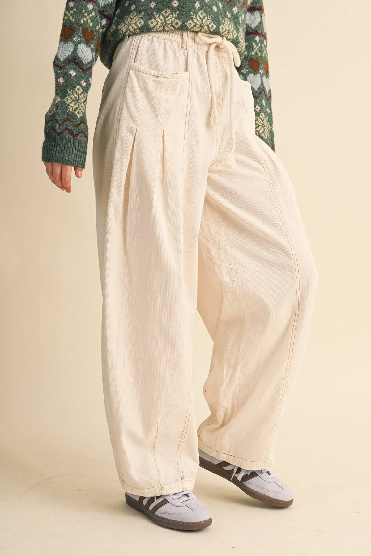 Corduroy Pleated Barrel Pants