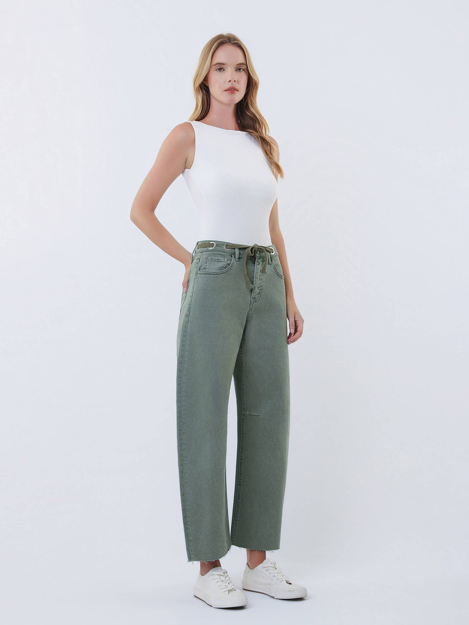 Drawstring WB Jeans: Olive