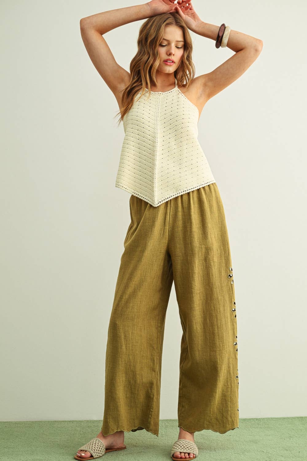 Crochet Knit Halter Top : Beige