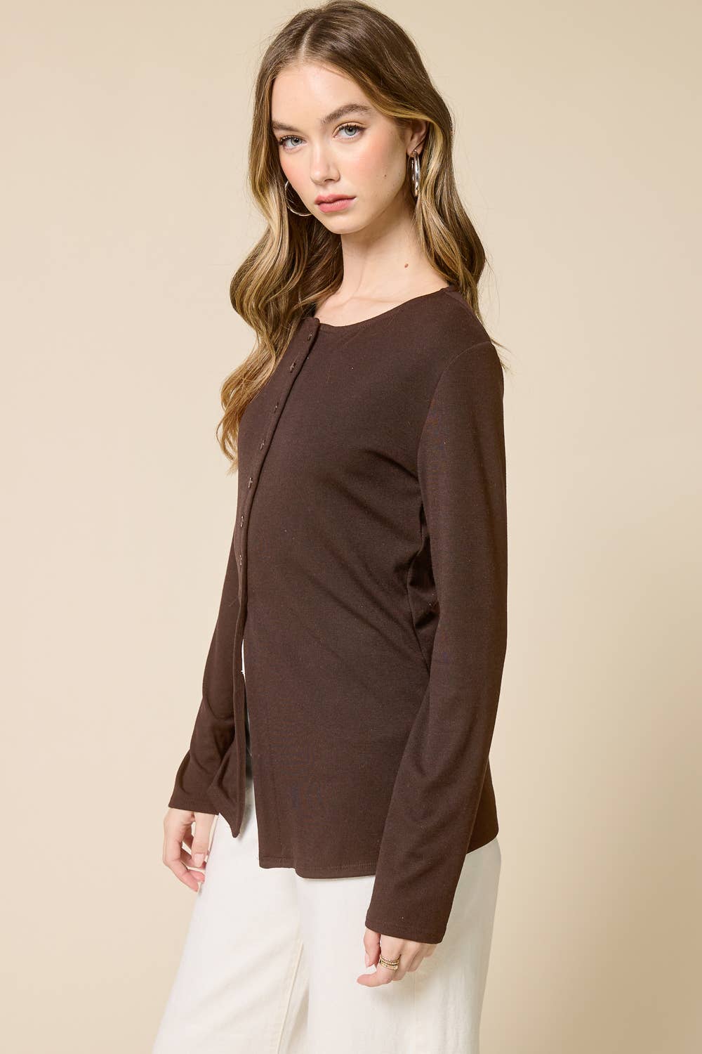 Elongated Hemline Cardigan: Brown