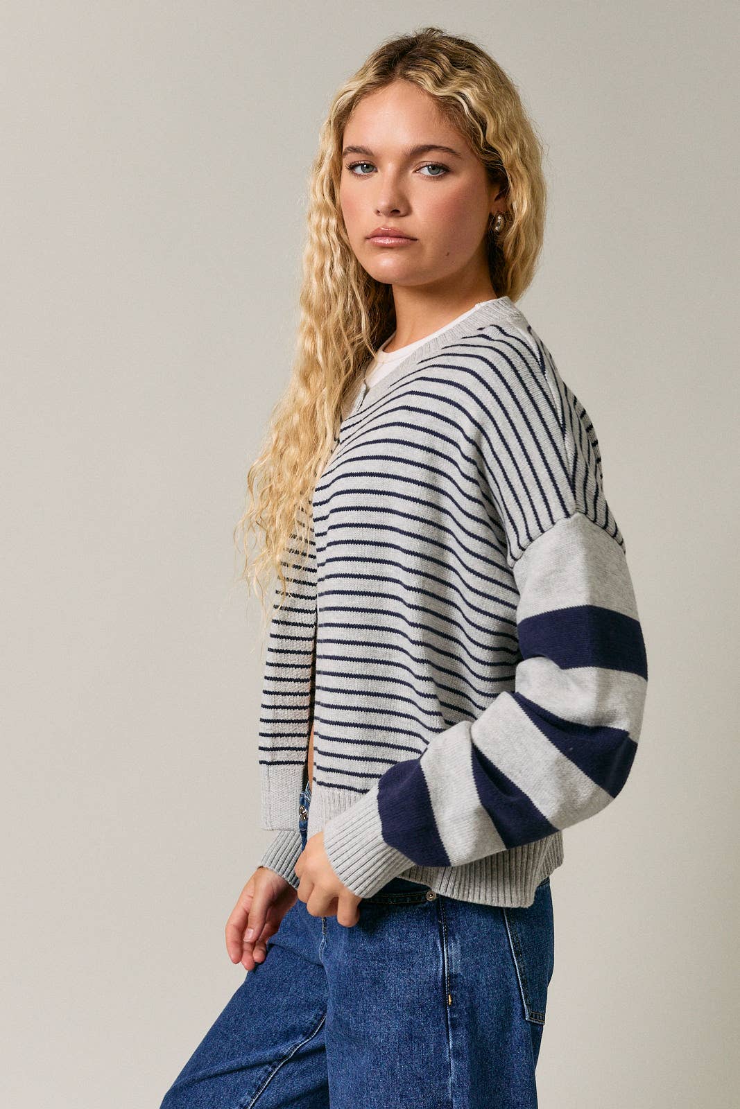 Open Front Stripe Sweater