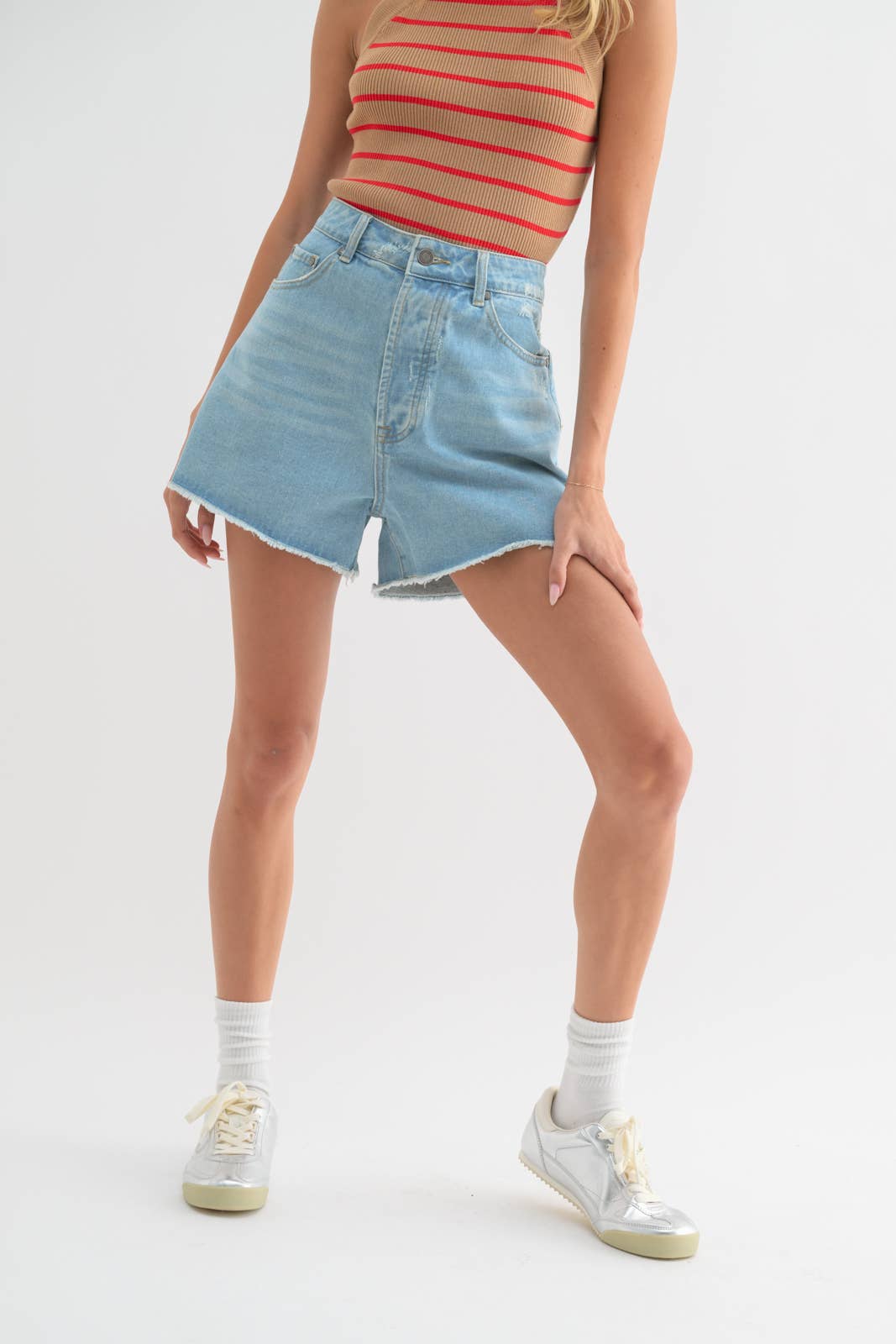 Cotton Denim Shorts- Lt