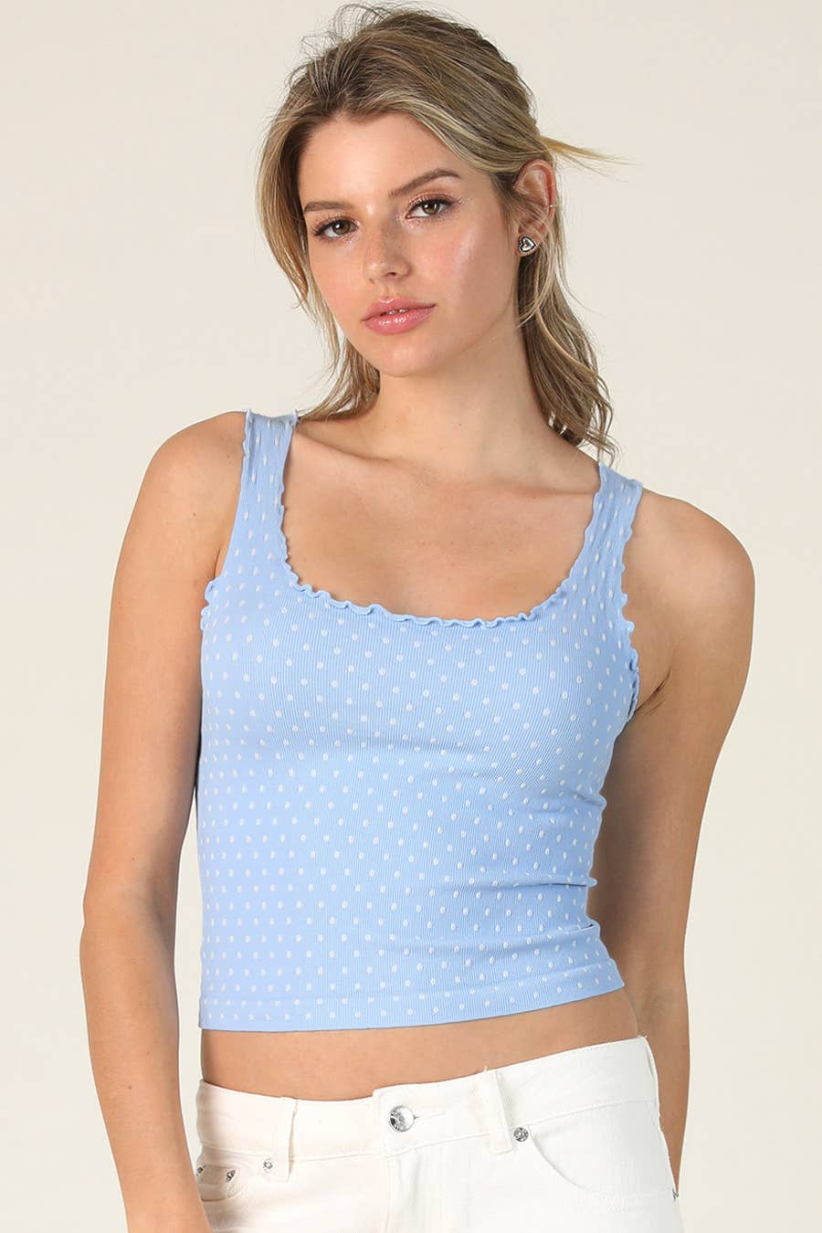 Polka Dot Edge Top: Serene Blue