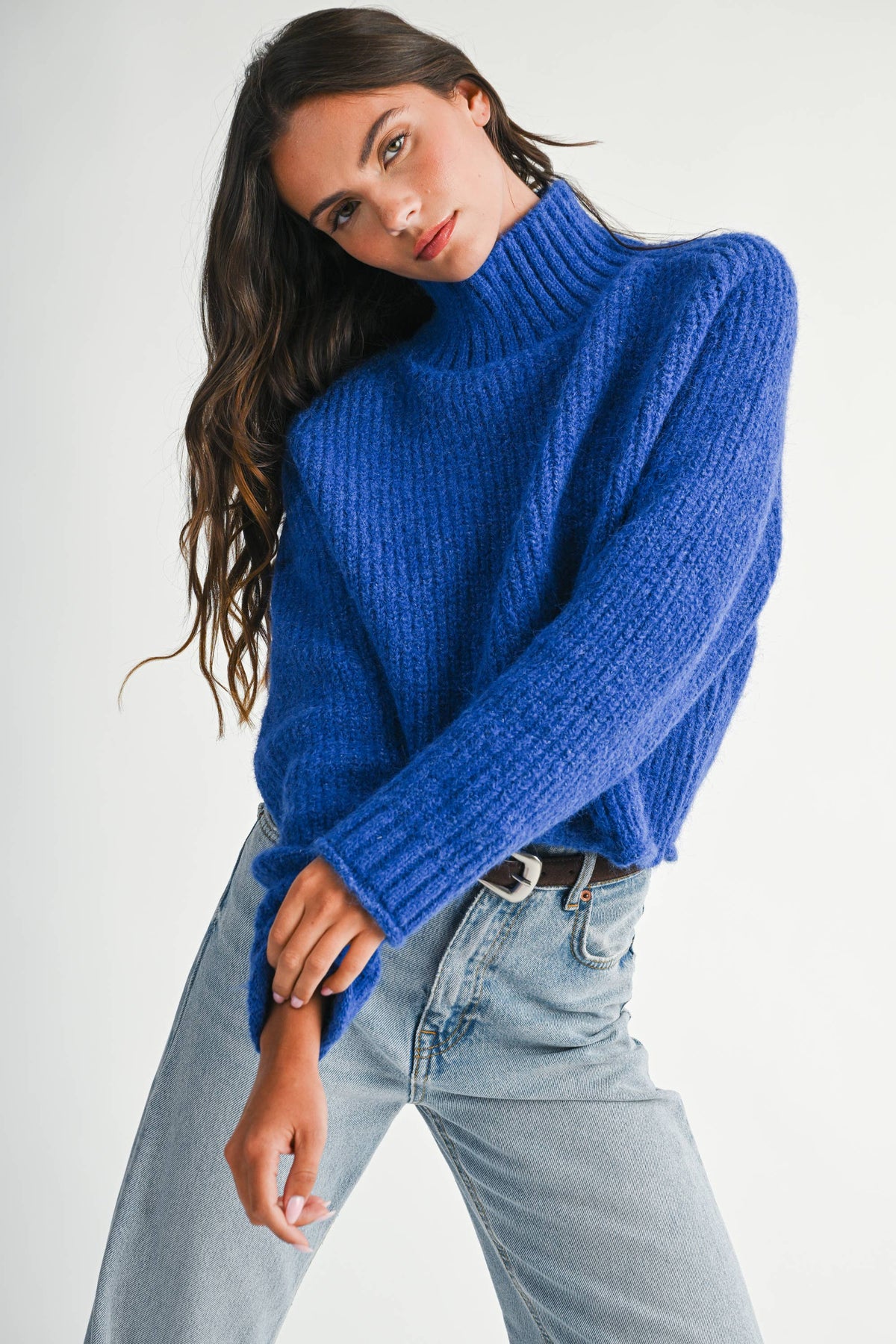 Mock Neck Sweater: Cobalt