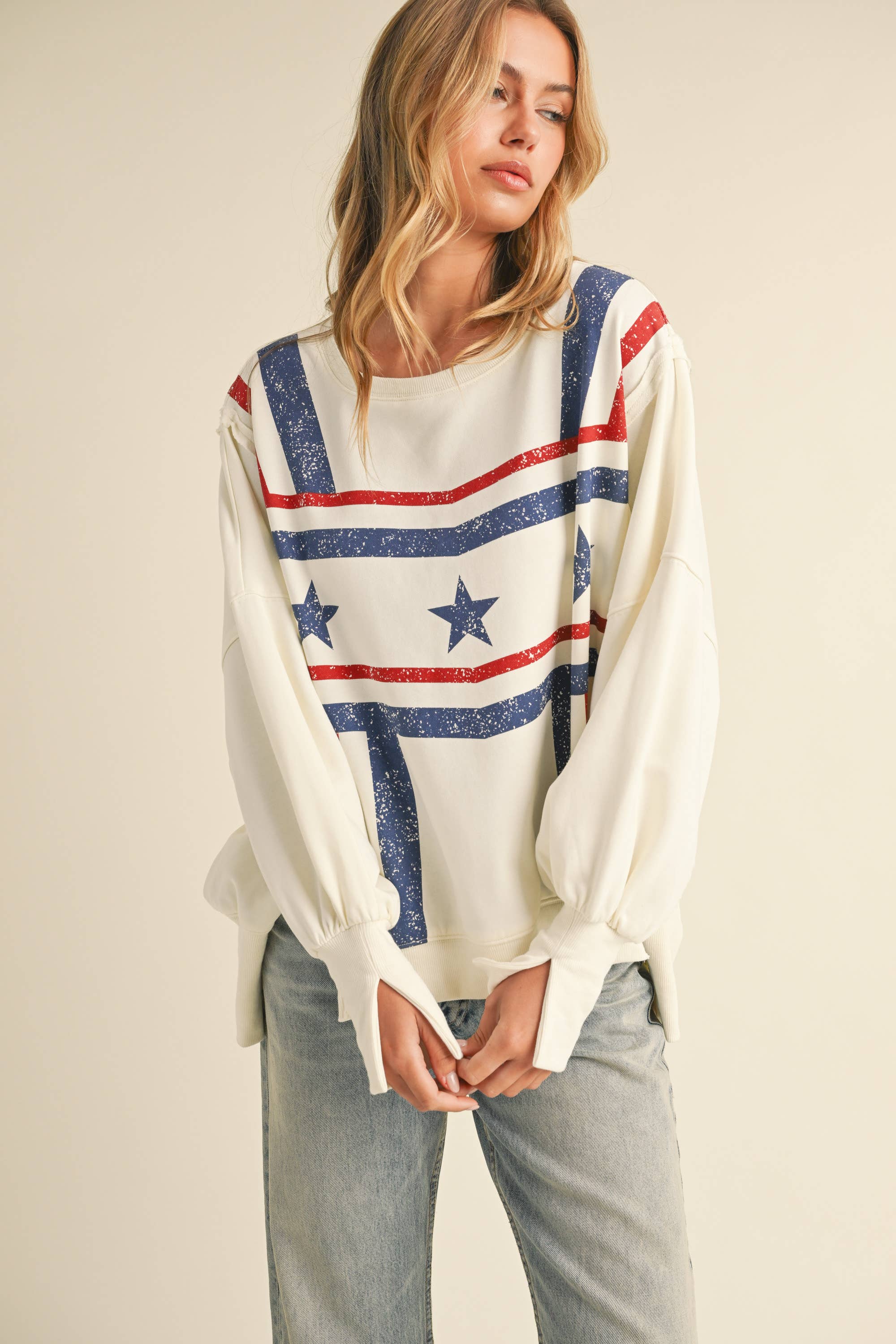 USA Star Sweatshirt:CREAM