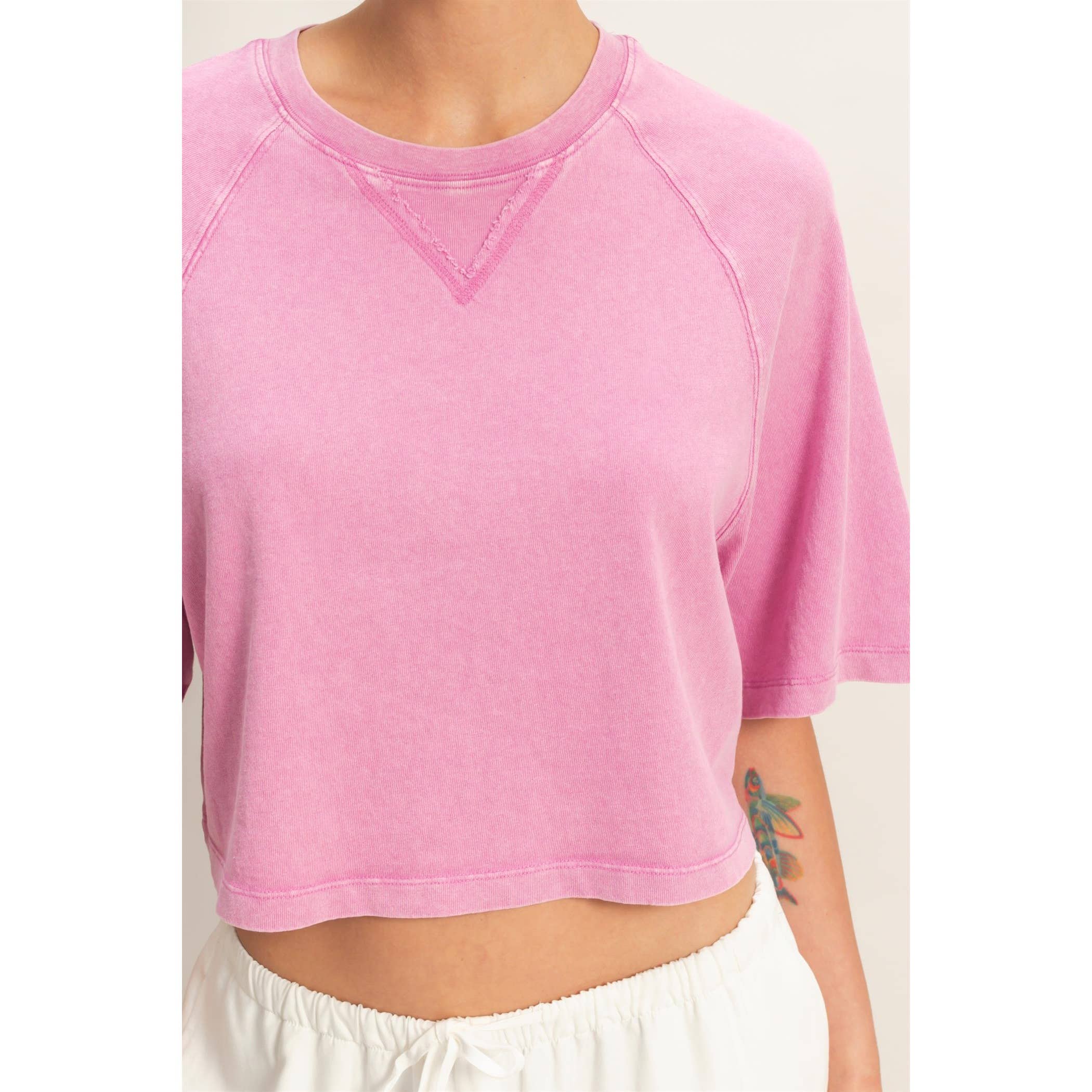 Mineral Washed Tee: Fuchsia