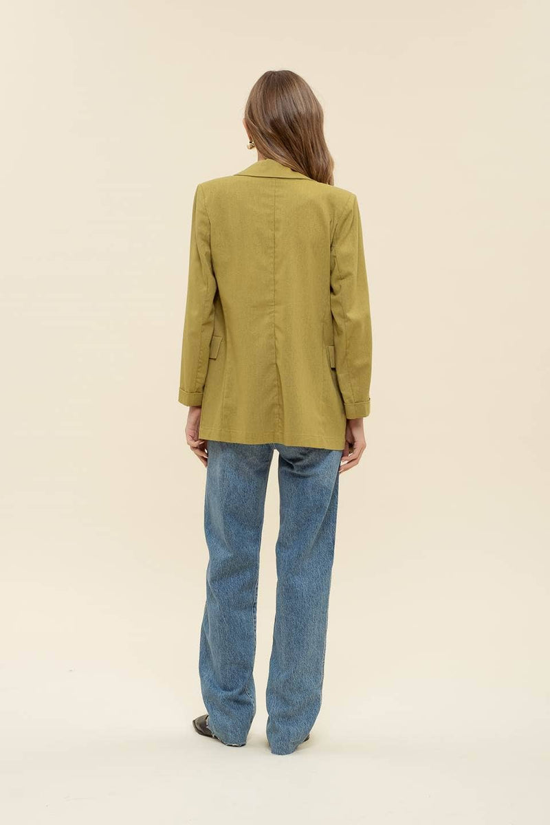 Linen Cuff Blazer: NATURAL