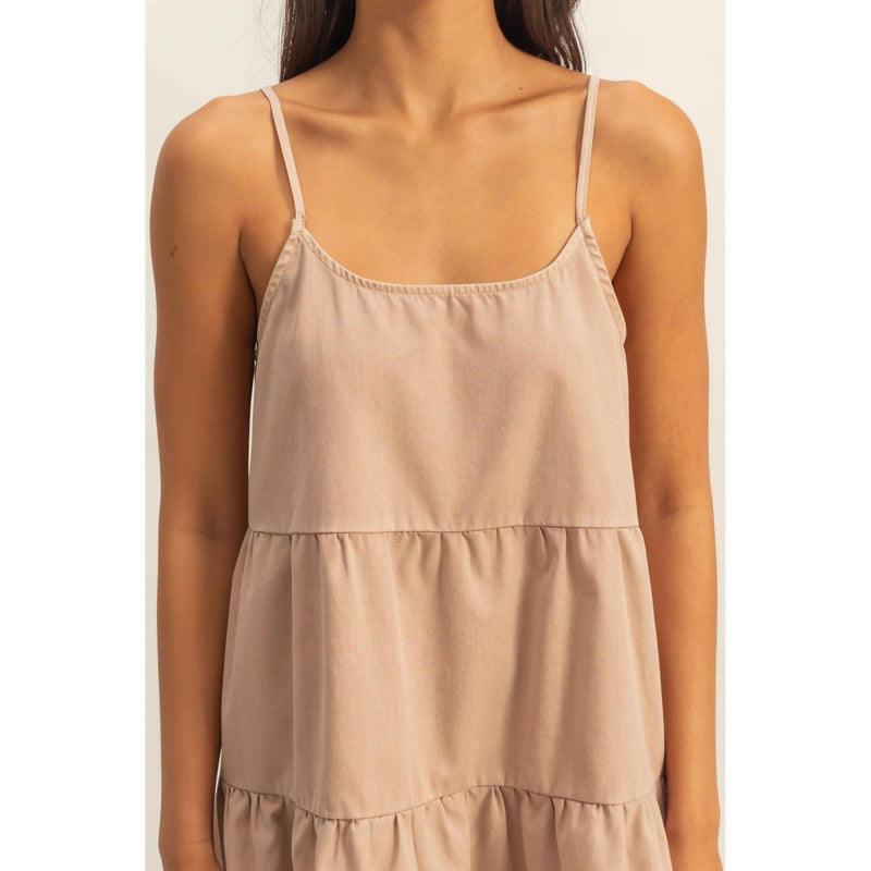 Spaghetti Strap Mini Dress: DARK TAUPE