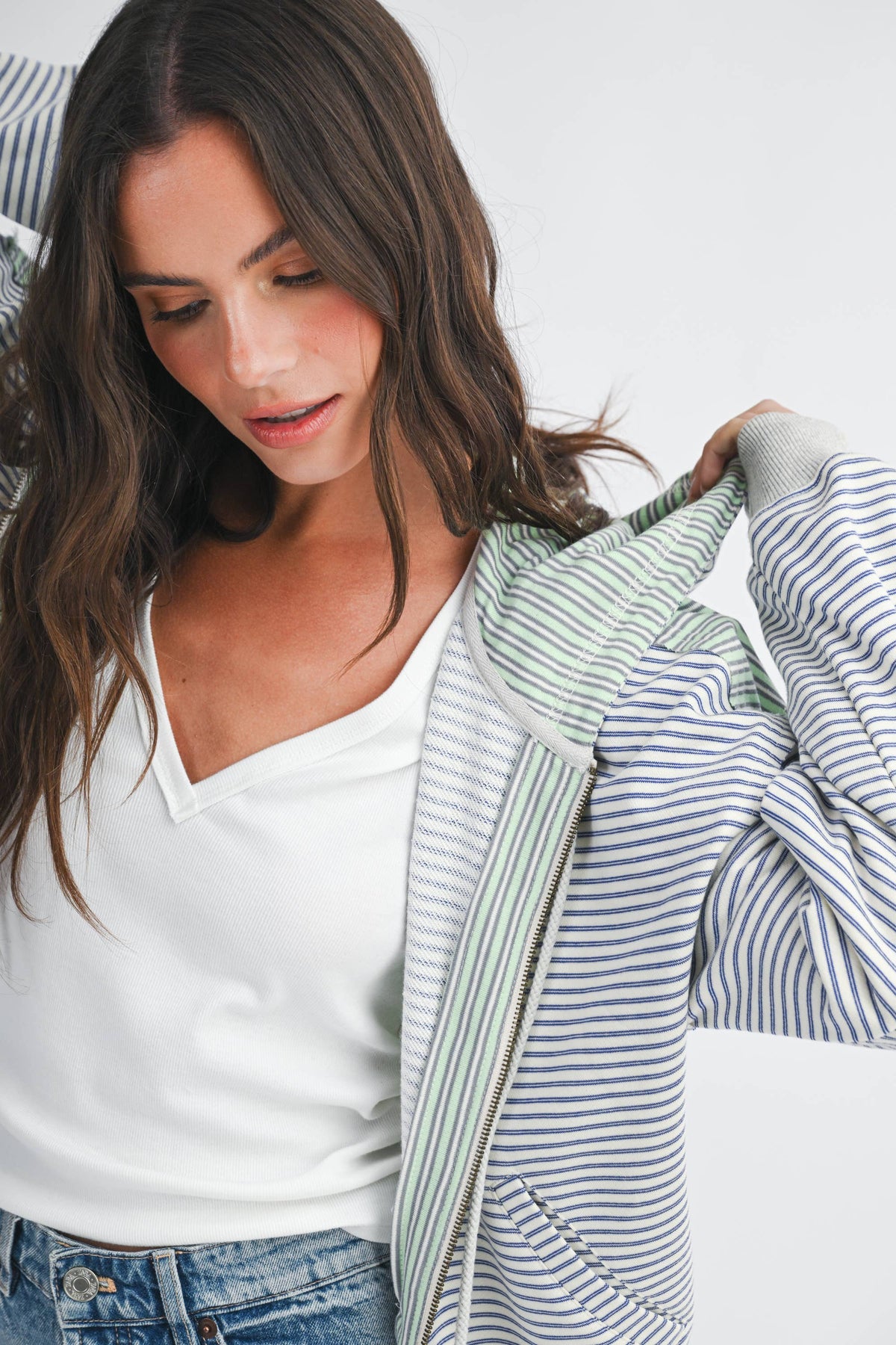 Striped Zip Hoodie: Blue