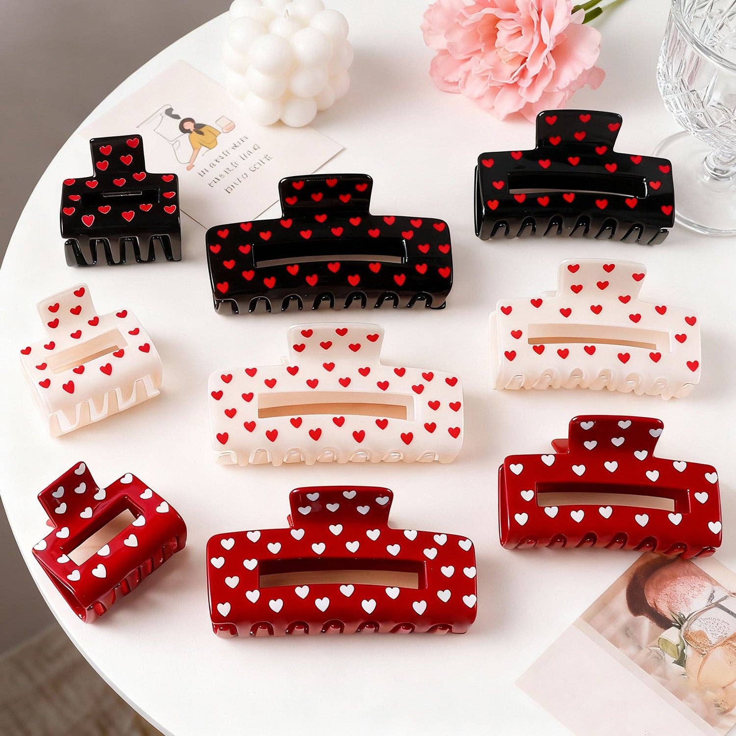 Valentine Heart Claw Clip: White