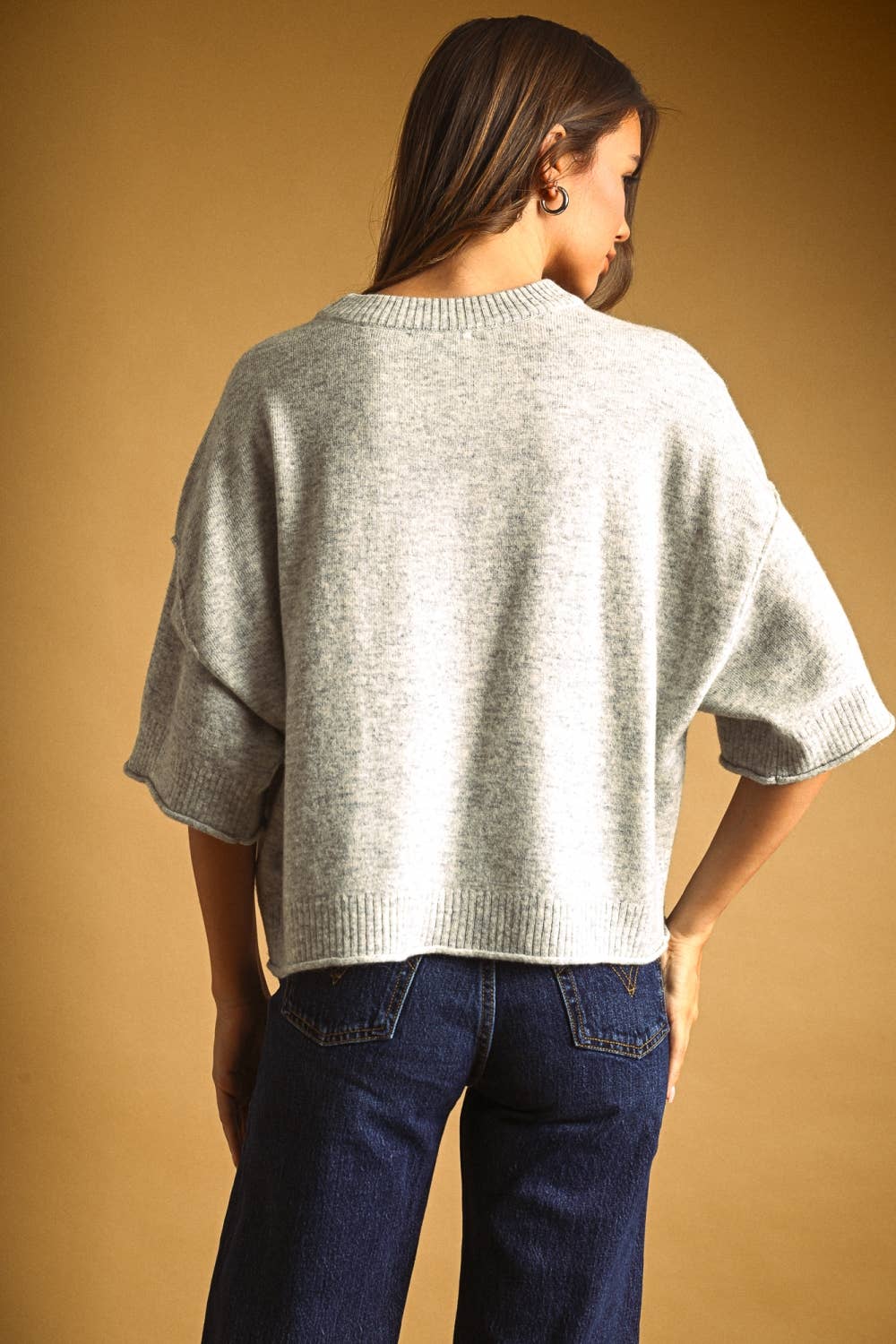 Short Sleeve Knit Top: H. Grey