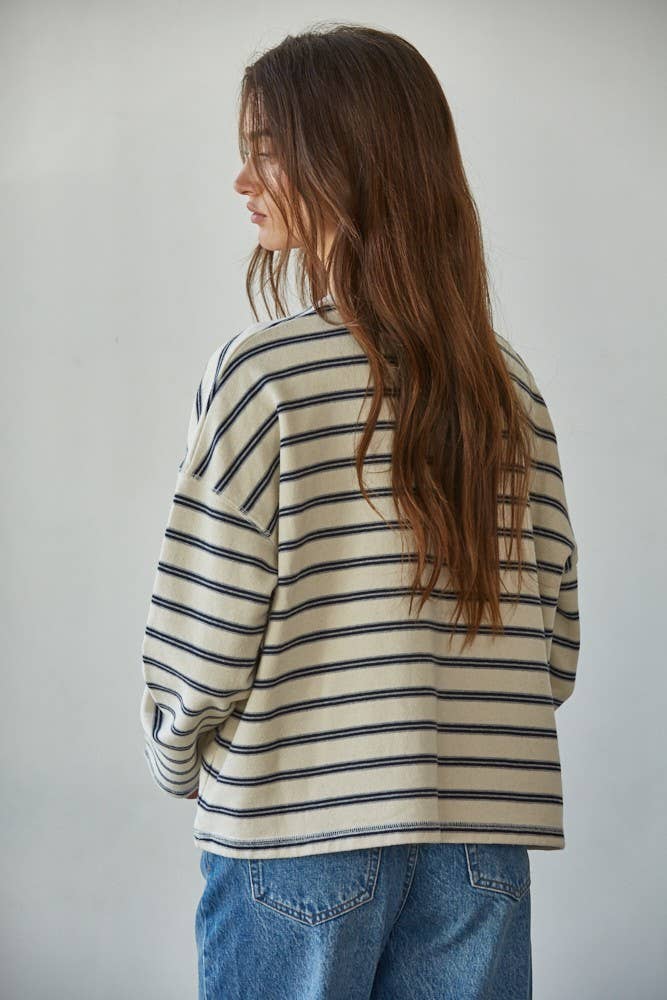 Striped Crew Pullover: Navy