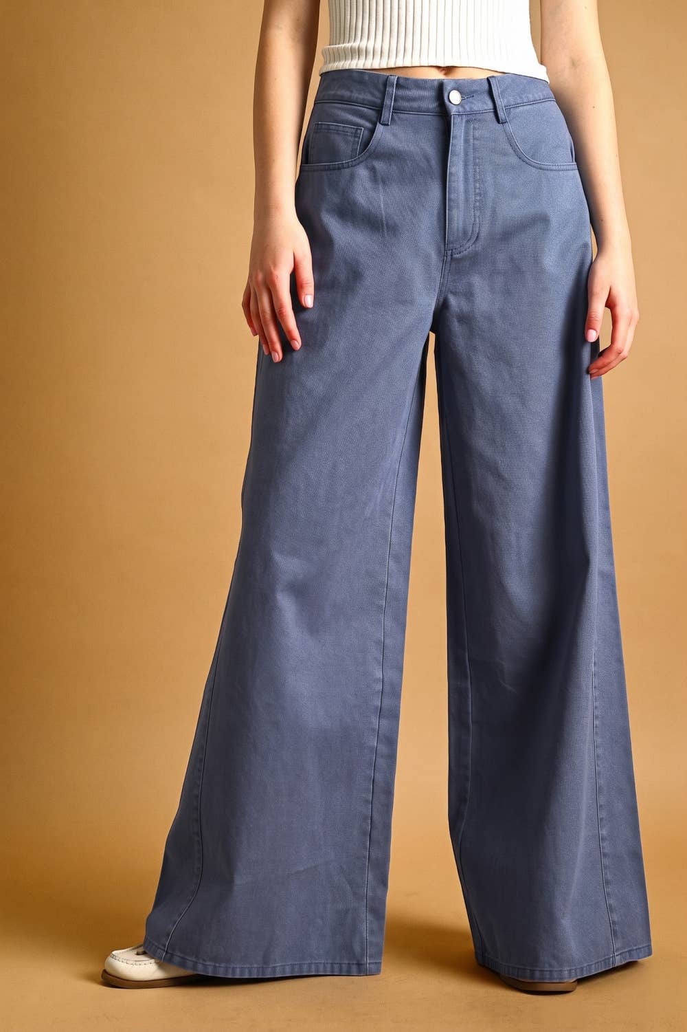 Washed Wide Leg Pants: Blue