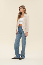 Linen Cuff Blazer: NATURAL