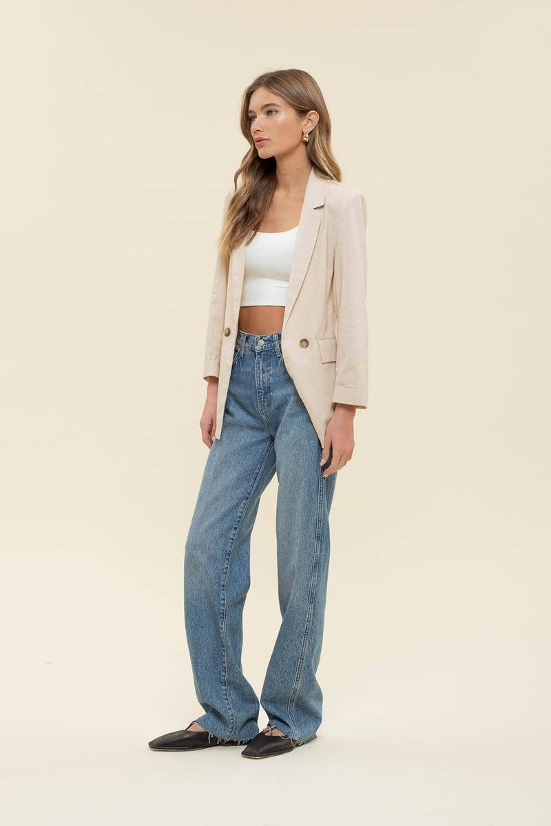 Linen Cuff Blazer: NATURAL