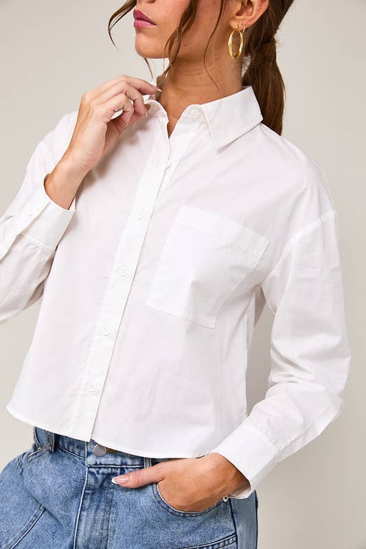 Long Sleeve Poplin Shirt: White