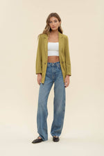 Linen Cuff Blazer: NATURAL