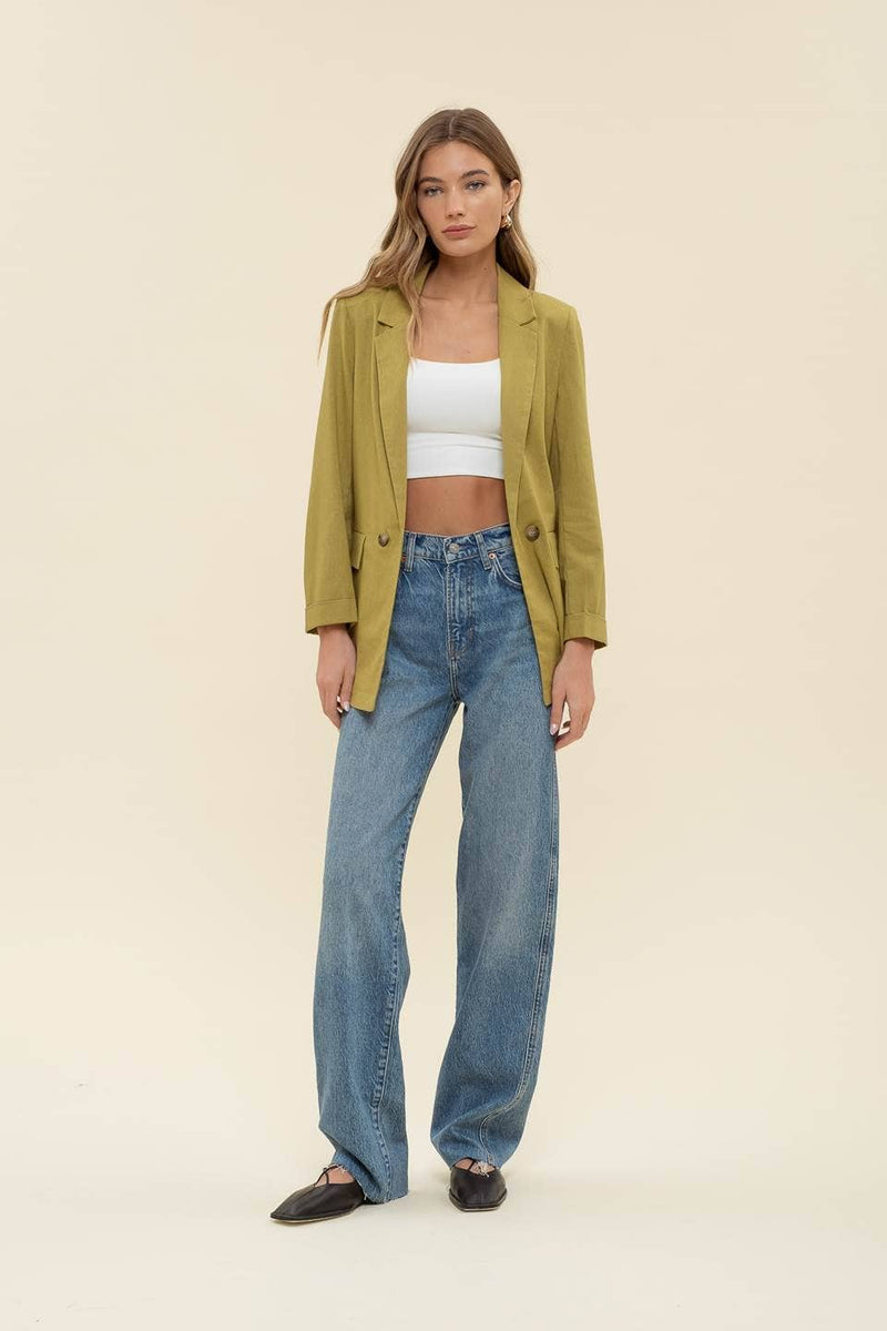 Linen Cuff Blazer: NATURAL