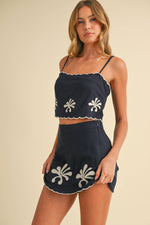Linen Embroidery Set: NAVY