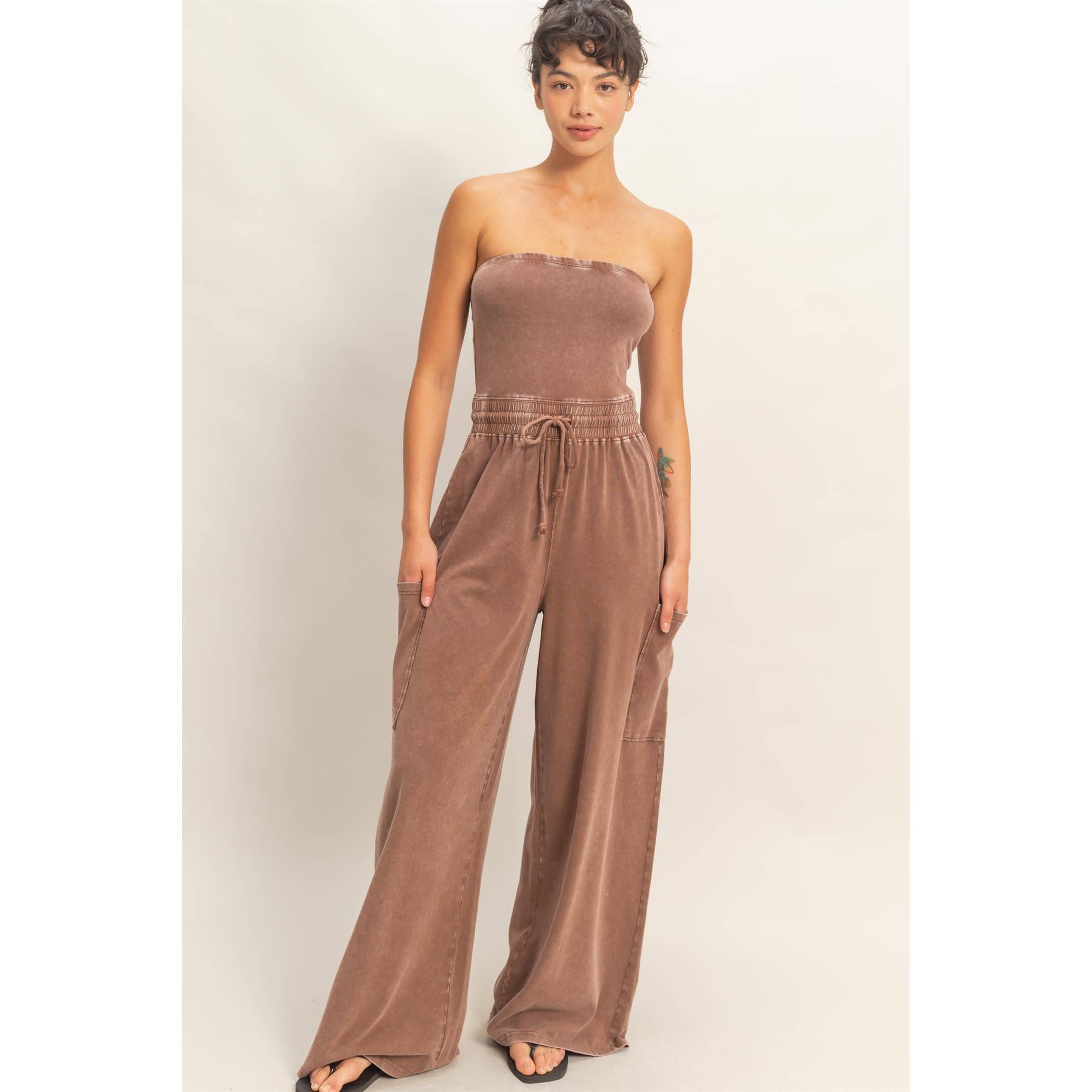 Mineral Wash Jumpsuit:Espresso