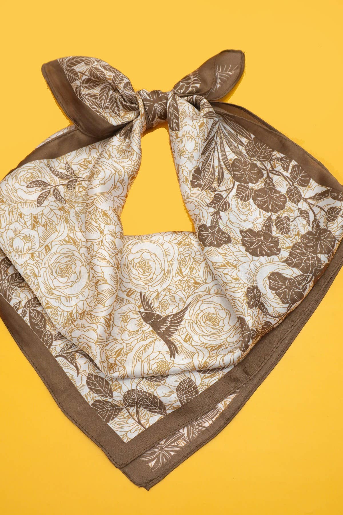Floral Print Bandana Scarf: Brown