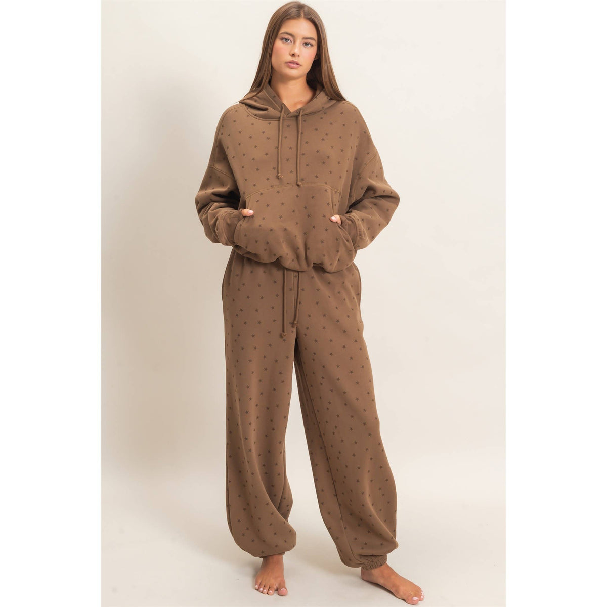 Star Print Jogger: Mocha