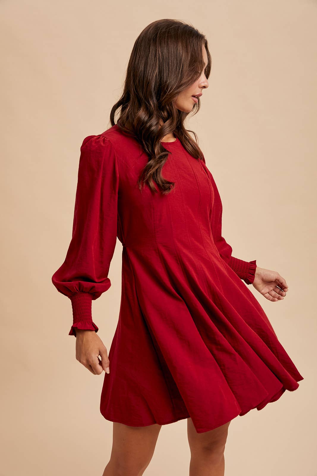 Fit & Flare Mini Dress:Cherry Merlot