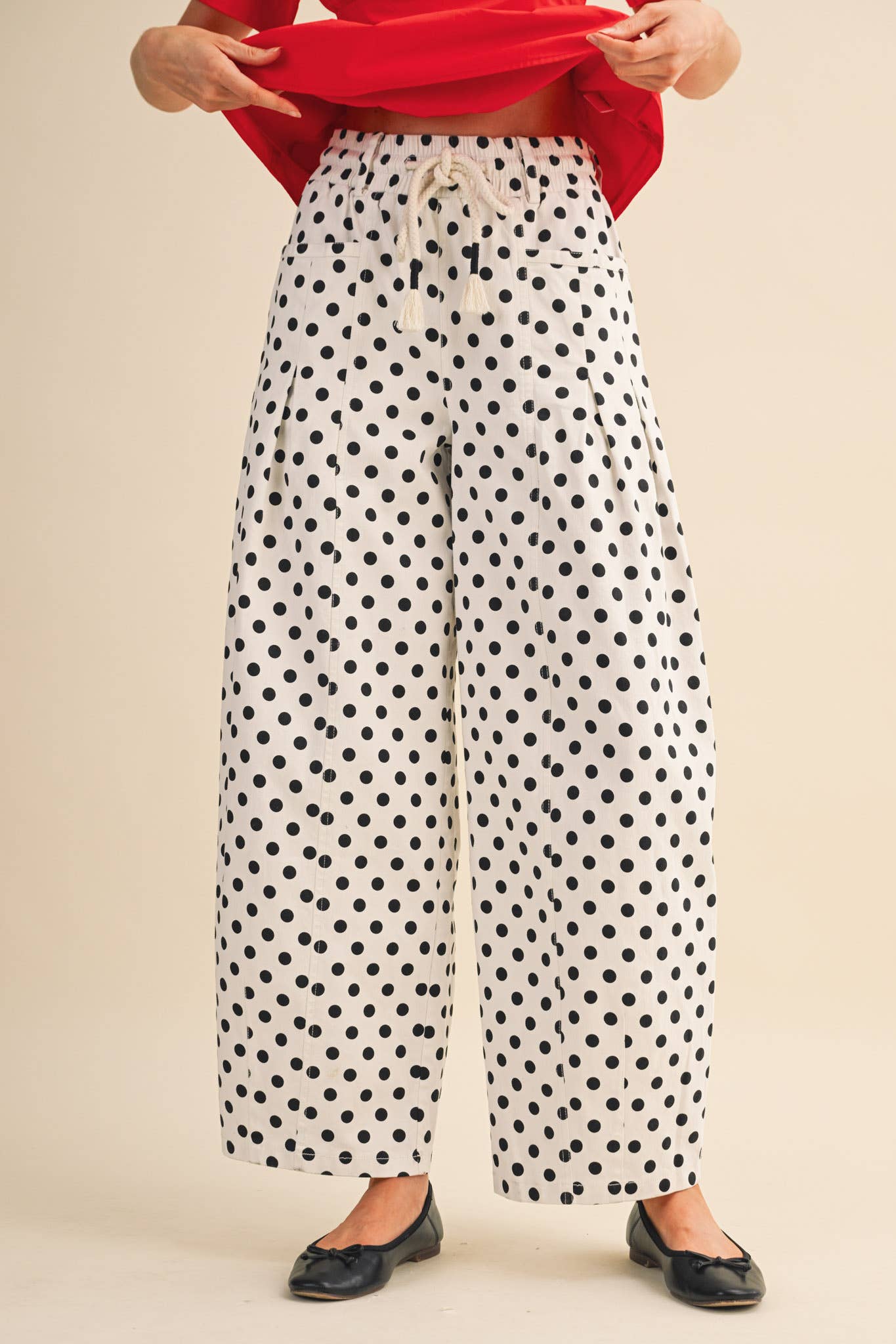 Polka Dot Barrel Pants : Ivory